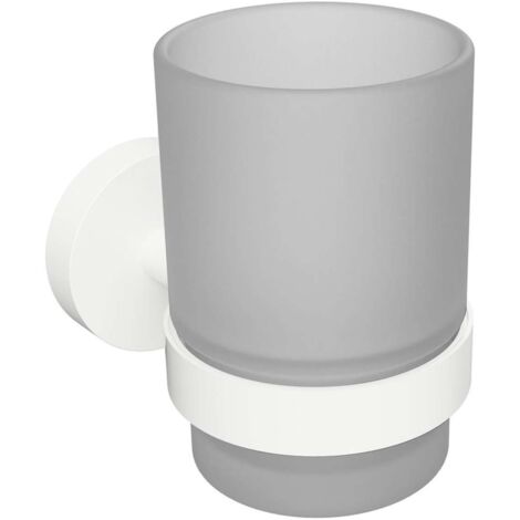 Sapho X-Round - Pot à brosse à dents et à dentifrice avec support, verre givré/blanc XR903W
