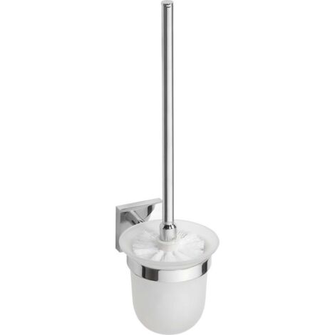 Sapho X-SQUARE - Escobilla de WC de pared con soporte, vidrio opalino/cromo XQ301