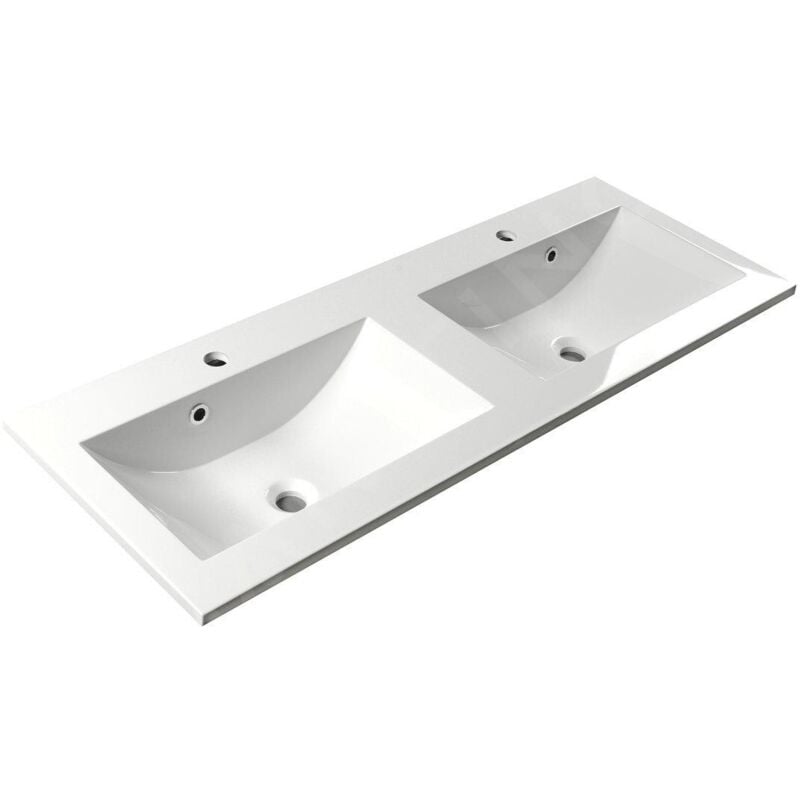 Sapho - Yukon - Lavabo double sur plan, 120x45 cm, avec 2 trous pour les mitigeurs, blanc YU120