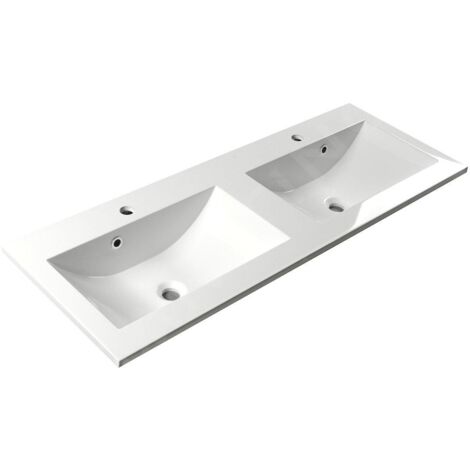 Sapho Yukon - Lavabo double sur plan, 1200x450 mm, avec 2 trous pour les mitigeurs, blanc YU120