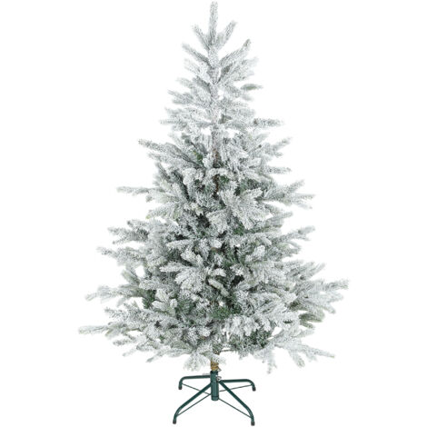 Sapin 150 cm 828 branches ignifuges. Finition enneigée réaliste, base pliable, usage intérieur multiple.