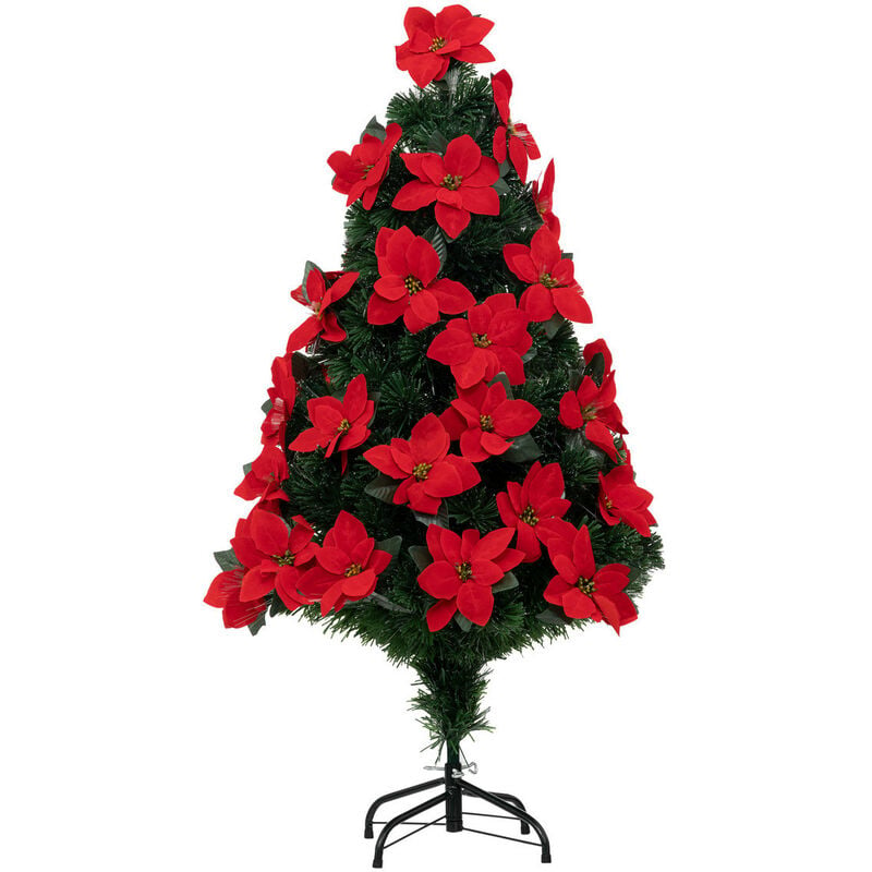 Fééric Lights And Christmas - Sapin de Noël artificiel lumineux avec Fleurs de Poinsettias h 120 cm - Feeric Christmas - Rouge