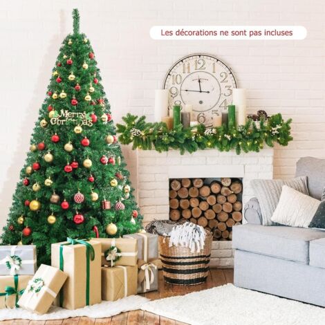 Sapin de Noël 210cm Artificiel Installation Facile en 3 Sections Apparence Réaliste avec Branches Denses Stable avec Base Métallique Vert