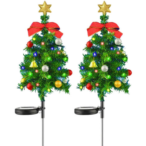 Sapin de NoëL à énergie Solaire,2 Pièces Sapin de Noël avec Guirlande Lumineuse Solaire,Sapin de Noël Lampe Solaire Exterieure,Décoration de Noel,Lampe Solaire Exterieure Sapin de Noël