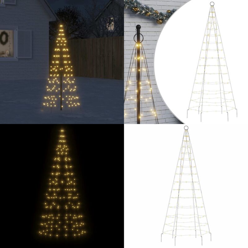 Sapin de Noël à led sur mât de drapeau 200 led blanc 180 cm - Sapin De Noël led - Éclairage Décoratif - Lumières Extérieures - Guirlandes Lumineuses
