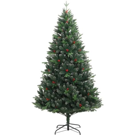 Sapin de Noël  Arbre de Noël artificiel à charnières avec baies rouges 150 cm