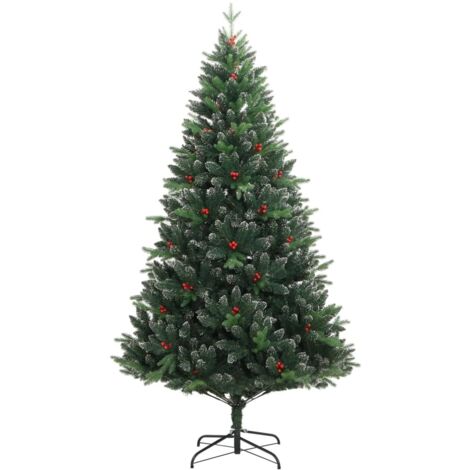 Sapin de Noël  Arbre de Noël artificiel à charnières avec baies rouges 180 cm
