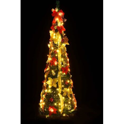 Sapin de Noël Arbre de Noël artificiel escamotable 200 LED vert 210 cm