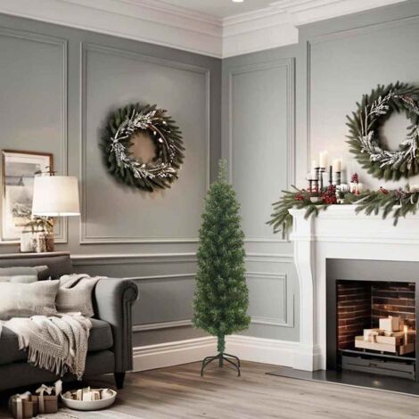 Sapin de Noël  Arbre de Noël artificiel mince avec support vert 120 cm PVC