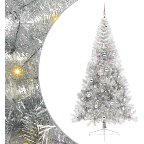 Sapin de Noël  Arbre de Noël artificiel pré-éclairé Argent 240 cm PET
