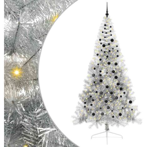 Sapin de Noël  Arbre de Noël artificiel pré-éclairé Argent 240 cm PET