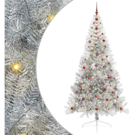 Sapin de Noël  Arbre de Noël artificiel pré-éclairé Argent 240 cm PET