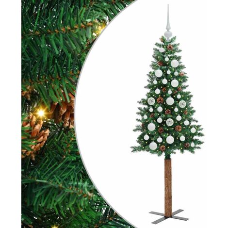 Sapin de Noël  Arbre de Noël mince Vert 150 cm PVC et bois de pin massif