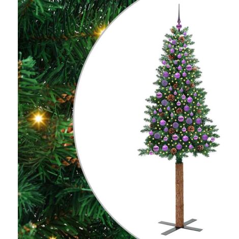 Sapin de Noël  Arbre de Noël mince Vert 210 cm PVC et bois de pin massif