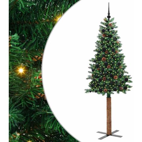Sapin de Noël  Arbre de Noël mince Vert 210 cm PVC et bois de pin massif