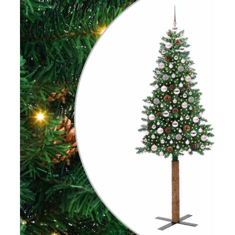 Sapin de Noël  Arbre de Noël mince Vert 210 cm PVC et bois de pin massif