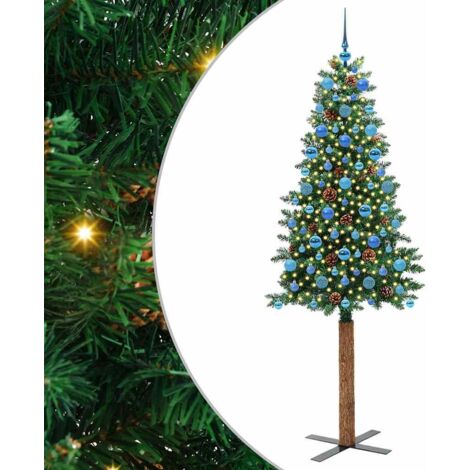 Sapin de Noël  Arbre de Noël mince Vert 210 cm PVC et bois de pin massif