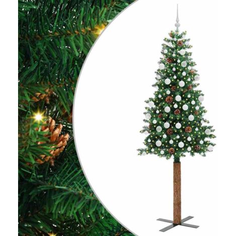 Sapin de Noël  Arbre de Noël mince Vert 210 cm PVC et bois de pin massif