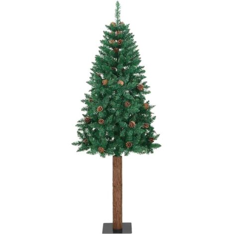 Sapin de Noël  Arbre de Noël mince Vert 210 cm PVC et bois de pin massif