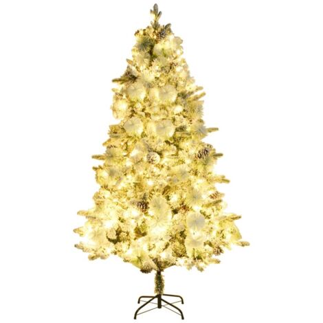 Sapin de Noël  Arbre de Noël pré-éclairé avec neige floquée/cônes 225cm PVC/PE
