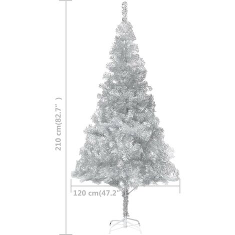 Sapin de Noël Argenté Artificiel 210 X 120 cm et pied support pour un Noël original.