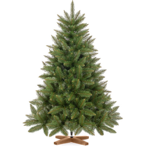 Sapin de Noël artificiel 120 cm épicéa naturel – Socle en bois – Arbre réaliste sans flocage – Fabrication UE – Fairytrees