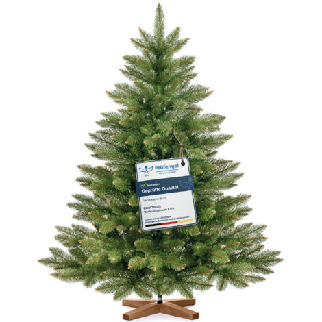 Sapin de Noël artificiel 120 cm Nordmann – Support en bois massif – Tronc vert – Assemblage rapide et intuitif – Élégance festive – Fairytrees