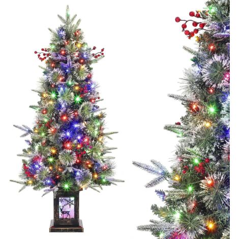 Sapin de Noël Artificiel 125 CM, avec 150 LED, Matériel PVC Arbre de Noël avec Socle en Métal Décoration de Noël