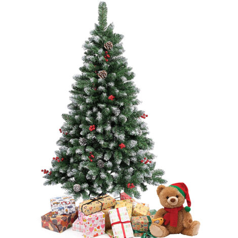 Sapin de Noël Artificiel 150 CM, 450 Branches, Matériel PVC Arbre de Noël avec Socle en Métal Décoration de Noël