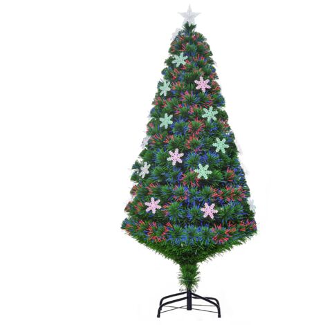 Sapin de Noël artificiel 150cm avec lumières LED, flocons de neige et fibre optique, décoration de Noël avec lumières multicolores