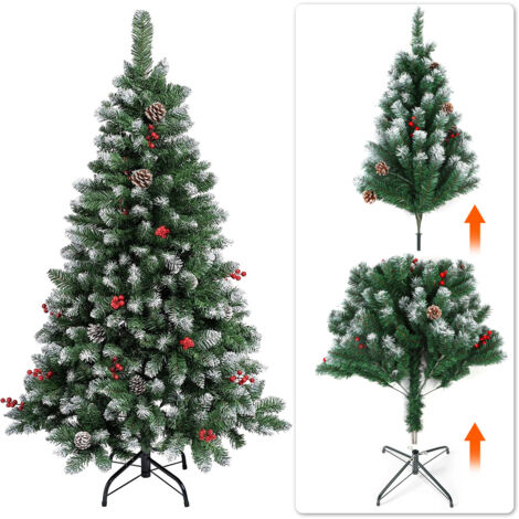 Sapin de Noël Artificiel 180 CM, 600 Branches, Matériel PVC Arbre de Noël avec Socle en Métal Décoration de Noël