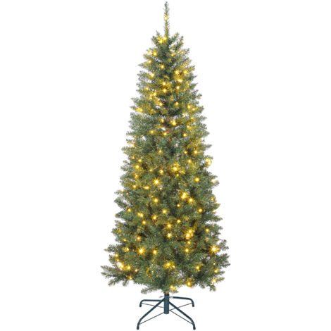 Sapin de Noël artificiel 180 cm, arbre de Noël fin avec 250 lumières, 899 pointes, support en métal pliable, vert