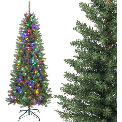 Sapin de Noël artificiel 180 cm, arbre de Noël fin avec 250 lumières, 899 pointes, support en métal pliable, vert