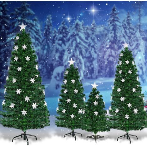 Sapin de Noël Artificiel 180 cm avec Lumières LED et Pied Arbre de Noël en PVC plastique métal avec flocon de neige, Vert