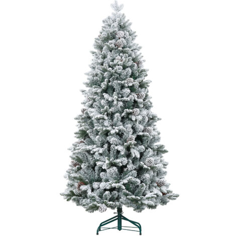 Sapin de Noël artificiel, 180 cm, avec structure en métal, 1489 branches enneigées, pommes de pin, vert