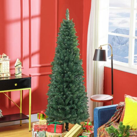 Sapin de Noël artificiel, 180 cm de haut, design élancé, avec une structure en acier pliable, 479 branches, vert.