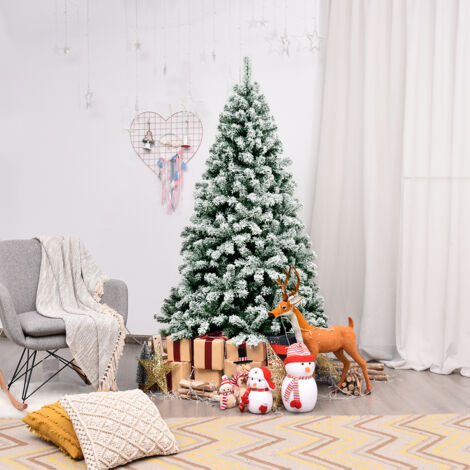 Sapin de Noël Artificiel 180 cm Sapin Enneigé avec 250 Lumières LED 928 Rameaux et Support Métallique Pliable