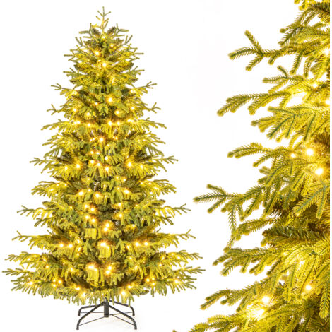 Sapin de Noël Artificiel 180CM, Arbre Articulé Pré-éclairé avec 270 Lumières LED Blanc Chaud, 746 Branches Mixtes en PE et PVC & Pied Pliable