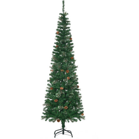 Sapin de Noël artificiel, 195 cm de long, 556 branches, 27 pommes de pin, plus pieds pliables verts