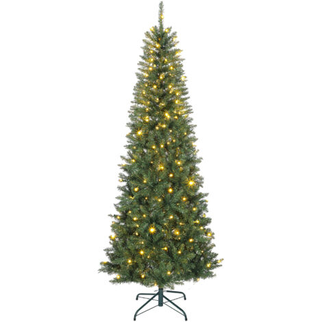 Sapin de Noël artificiel 210 cm, arbre de Noël fin avec 350 lumières, 1273 pointes, support en métal pliable, vert