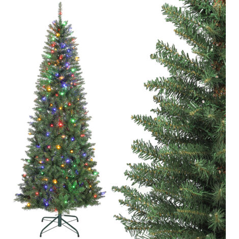 Sapin de Noël artificiel 210 cm, arbre de Noël fin avec 350 lumières, 1273 pointes, support en métal pliable, vert-Vert