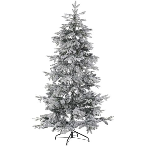 Sapin de Noël Artificiel 210 cm Blanc avec effet Fausse Neige Idéal Pour les Fêtes Beliani