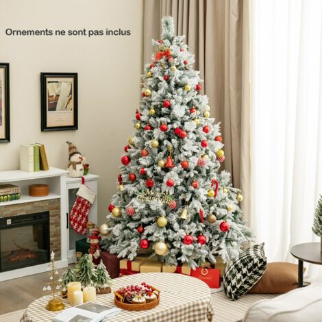 Sapin de Noël Artificiel 210 cm Lumineux LED Aiguilles de Pin 1270 Branches 320 Lumières LED et 40 Cônes de Pin 8 Modes d'Éclairage Vert