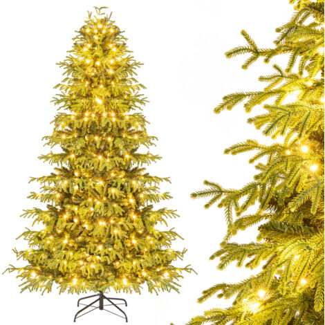 Sapin de Noël Artificiel 210CM, Arbre Articulé Pré-éclairé avec 370 Lumières LED Blanc Chaud, 1090 Branches Mixtes en PE et PVC & Pied Pliable
