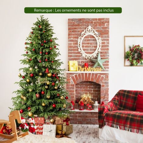 Sapin de Noël Artificiel 210CM Arbre Articulé Pré-éclairé avec 370 Lumières LED Blanc Chaud 1090 Branches Mixtes en PE et PVC & Pied Vert
