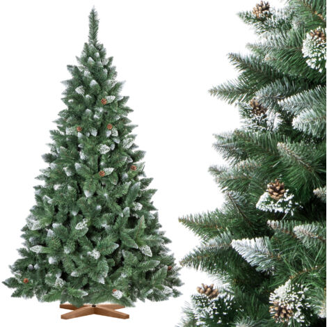 Sapin de Noël artificiel 220cm – Pin naturel enneigé avec pommes de pin – Support en bois inclus – Fabriqué en UE sans plastifiants – Fairytrees - FT04-220