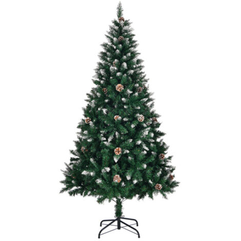 Sapin de Noël artificiel 5 FT enneigé avec pommes de pin, arbre de Noël vert 700 branches, pied métal solide