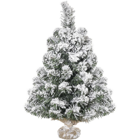Sapin de Noël artificiel 60 cm avec 67 branches ignifuges et base en ciment, décoration de Noël pour table de bureau Ø32x60 cm Vert et blanc