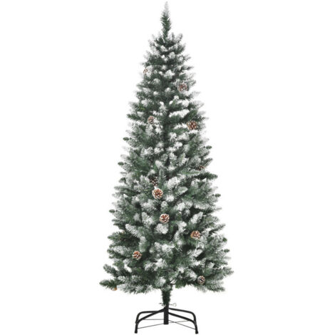 Sapin de Noël artificiel, 630 branches, 37 pommes de pin, motif flocons de neige, ignifugé, 150 cm