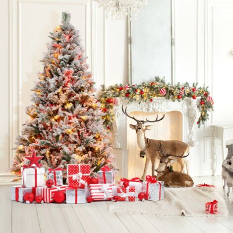 Sapin de Noël Artificiel  Arbre de Noël 180 cm 850 Branches 240 Lumières LED Enneigé 8 Modes Éclairage CW37087